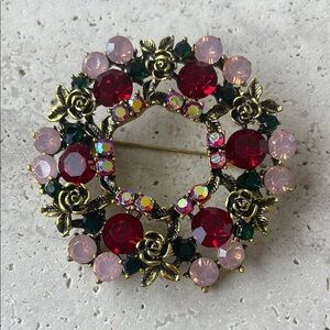 Anthropologie Red and Pink Vintage-Inspired Brooch